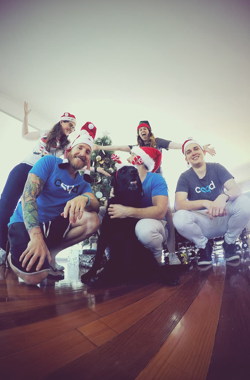 The CSQD team in the studio with Oliver the dog